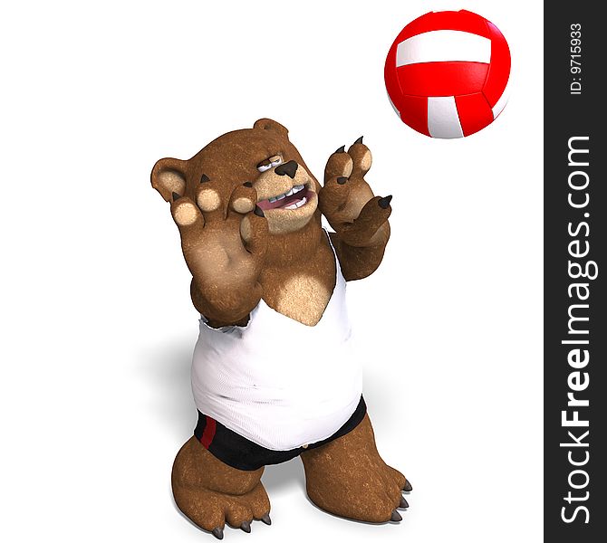 Cute little bear plays volleyball. With Clipping Path. Cute little bear plays volleyball. With Clipping Path