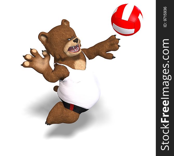 Funny Bear Plays Volleyball