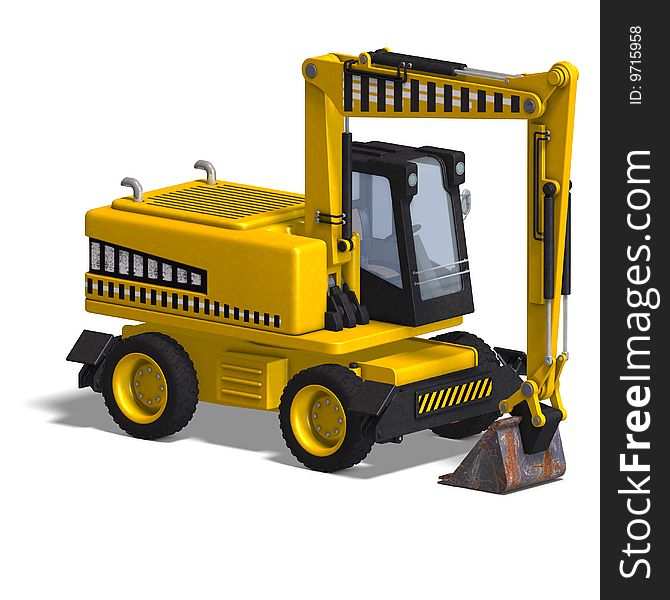 Rendering of a wheel excavator with Clipping Path and shadow over white