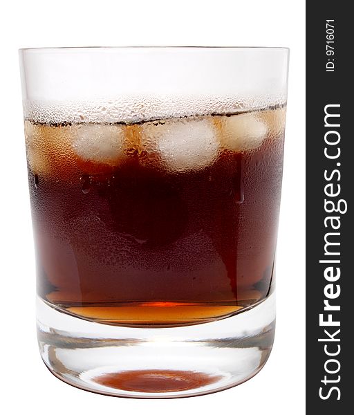 Color photo of the drink with ice in a glass. Color photo of the drink with ice in a glass