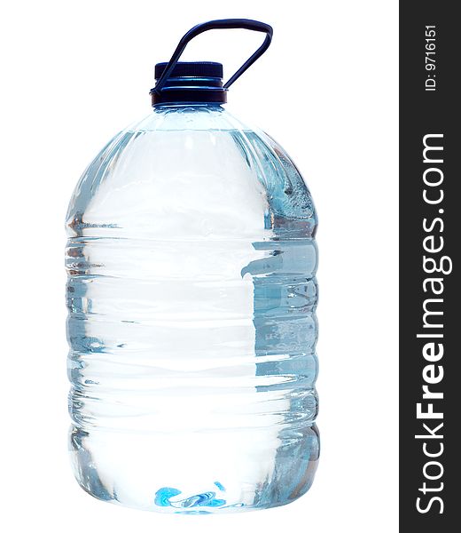 Color photograph of water in plastic bottles. Isolation of the object on a white background