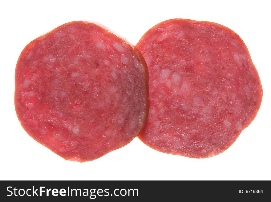 Slices salami isolated on a white