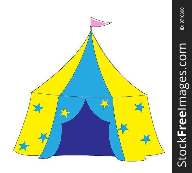 Circus tent with red flag isolate on the white background