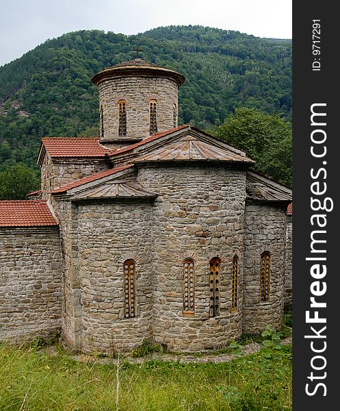 The old church in the Caucasus mountains, historical sights. The old church in the Caucasus mountains, historical sights