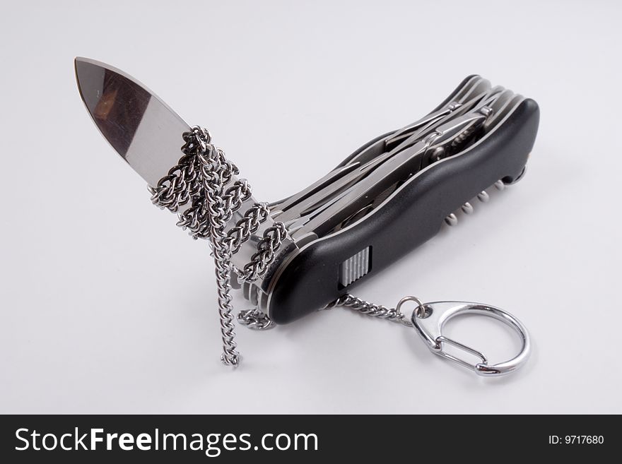 Folding knife ,blade chained