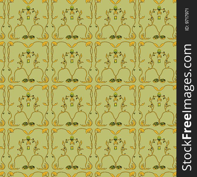 A seamless symmetrical floral design in classic retro colours. A seamless symmetrical floral design in classic retro colours.
