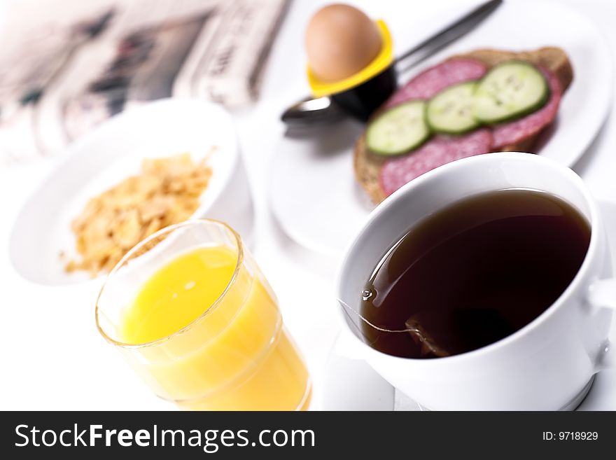 High key studio shot of a healthy breakfast. Shallow depth of field.