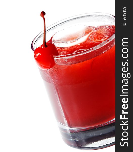 Cocktail with Cherry Juice. Isolated on White Background. Cocktail with Cherry Juice. Isolated on White Background