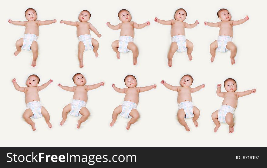 Closeup of adorable baby on a white background