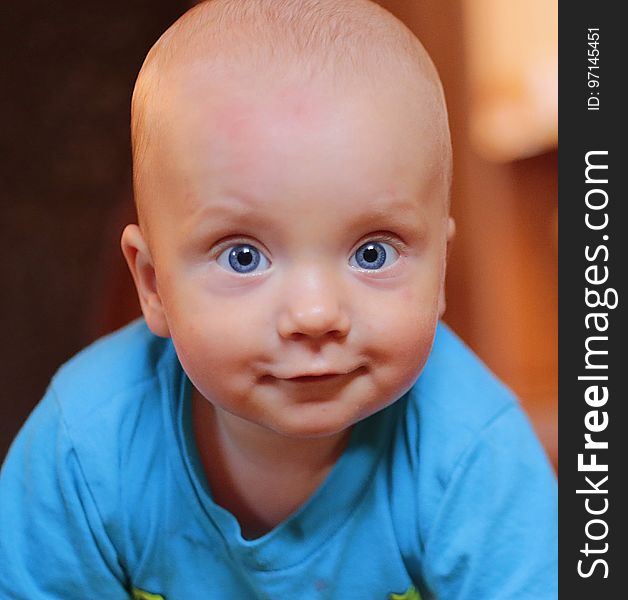 Baby Wearing Blue Crew Neck Shirt