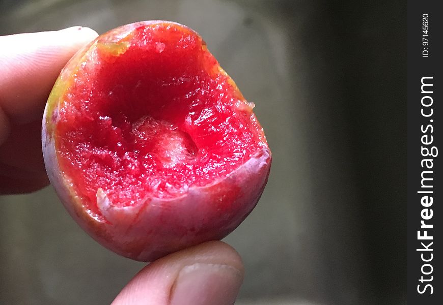 A refreshing bite into one of my home grown plums. A refreshing bite into one of my home grown plums.