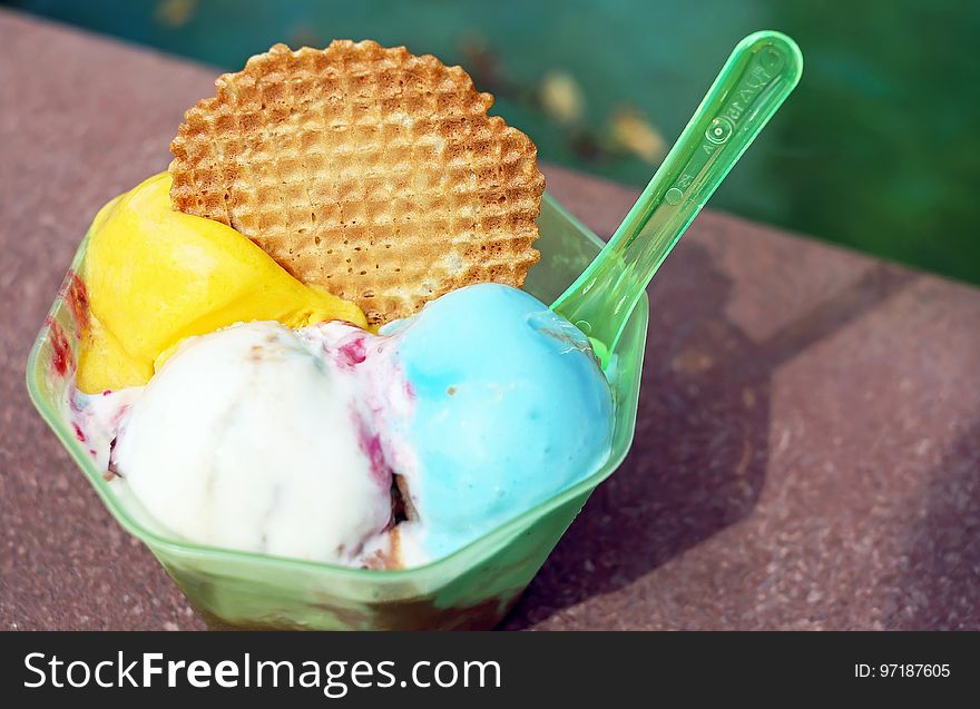 Ice Cream On Green Plastic Container