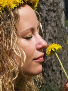 Curly Girl And Dandelion Royalty Free Stock Photo Curly Girl And Dandelion Royalty Free Stock Photo