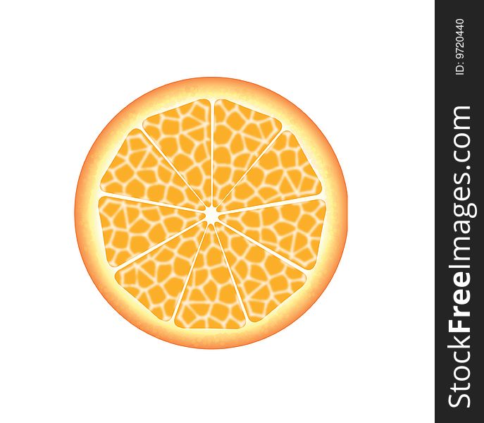 Slice of fresh orange on a white background