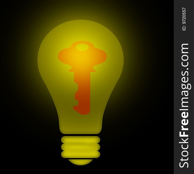 Red key in the yellow light bulb. Red key in the yellow light bulb