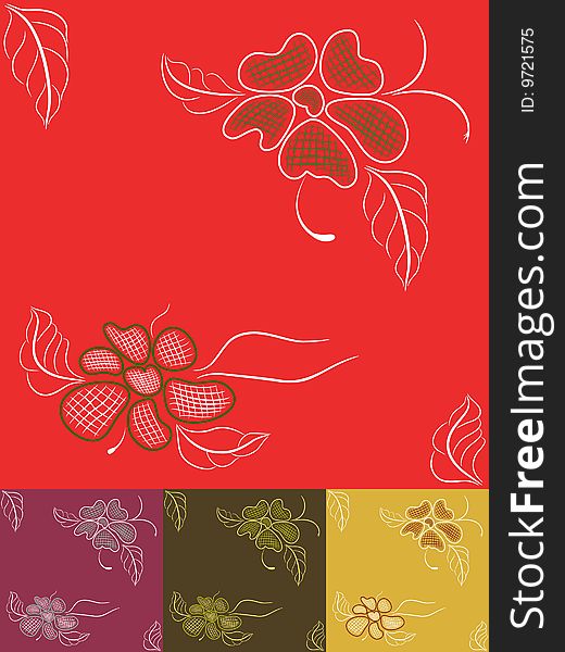 Seamless pattern of painted flowers and leaves. Plus three options for the color pattern. Seamless pattern of painted flowers and leaves. Plus three options for the color pattern