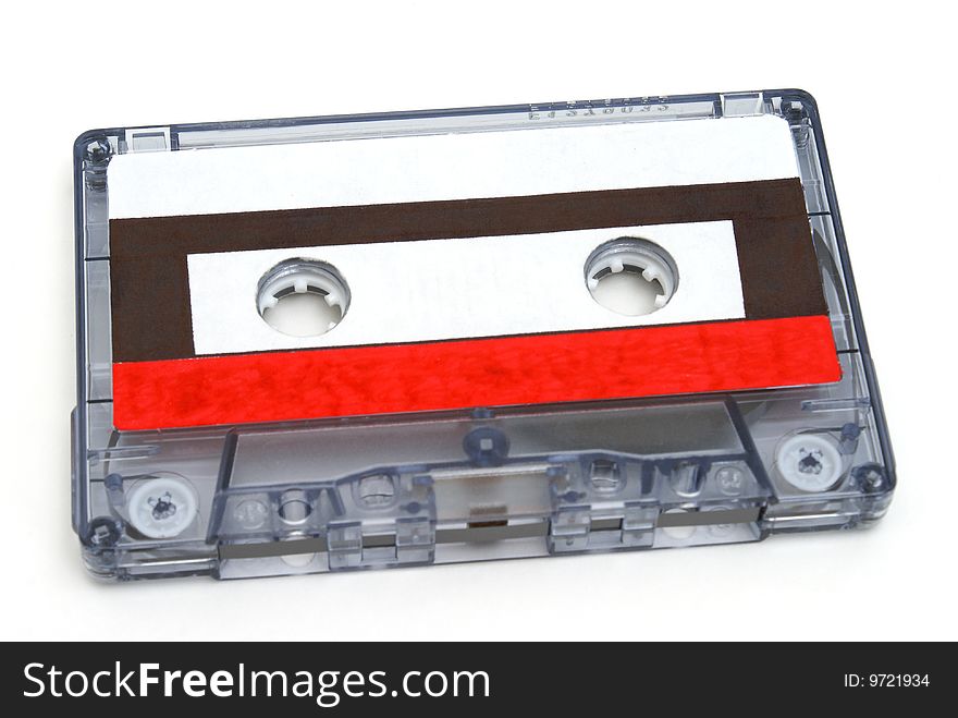 A blank cassette tape on white background.