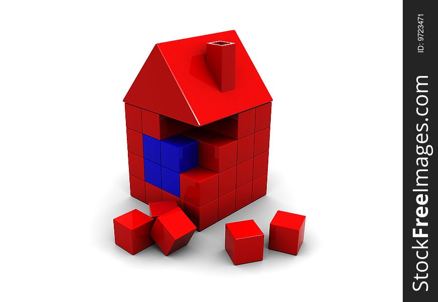 Abstract 3d illustration of house built from blocks. Abstract 3d illustration of house built from blocks