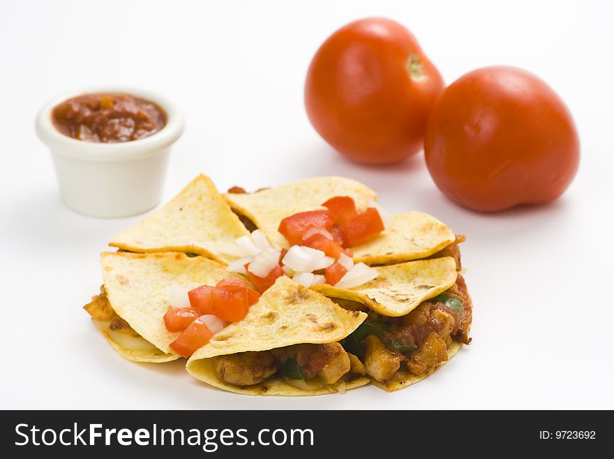 Delicious chicken quesadilla and fresh vegetables