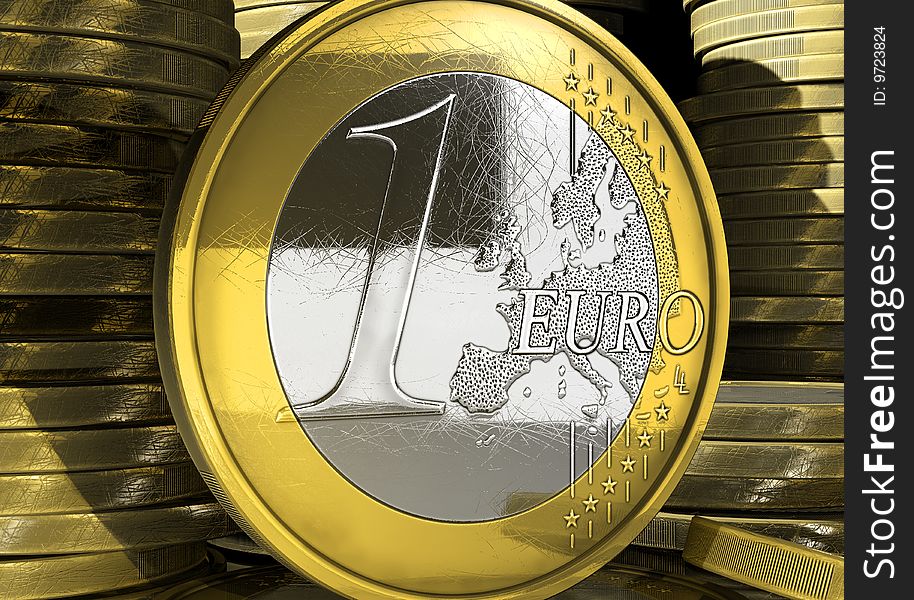 Euro coins in coin bank. Euro coins in coin bank