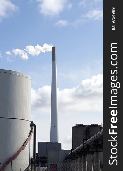 Smoke stack Large with smoke and blue sky, industrial plant . Smoke stack Large with smoke and blue sky, industrial plant