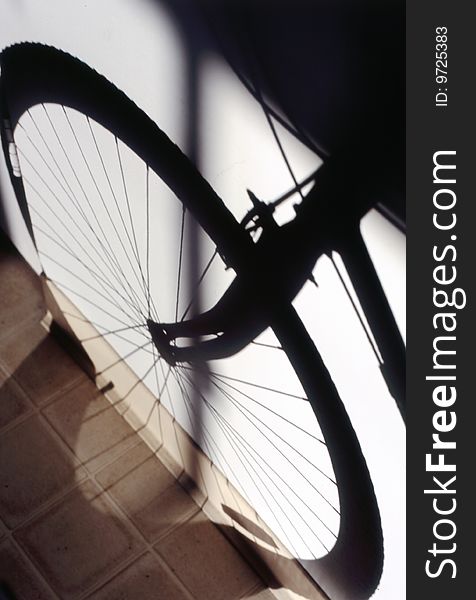 Copyright Shadow of the front wheel of a bicycle