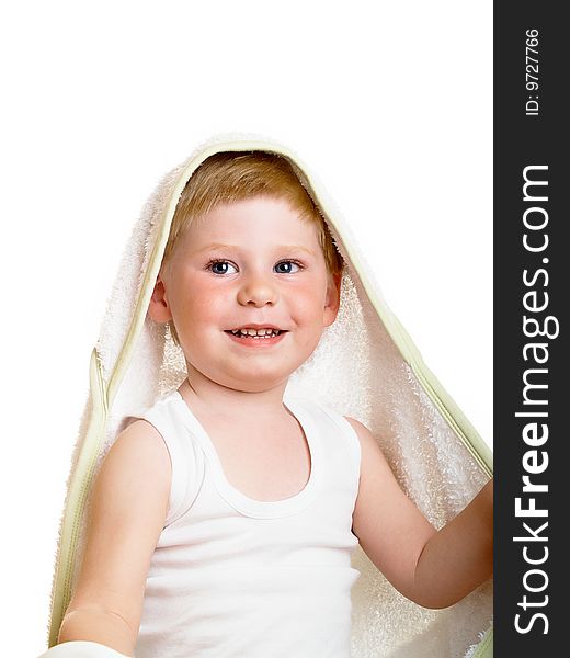 Little boy with a towel on the isolated. Little boy with a towel on the isolated