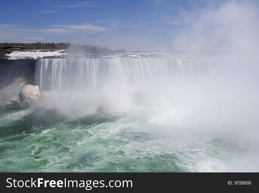 A beautiful vision of Niagara Falls in winter with ice.