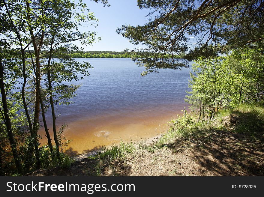 Exit to the sand riverside of Volga