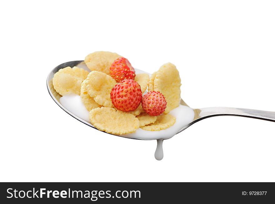 Corn flakes with cream and strawberries