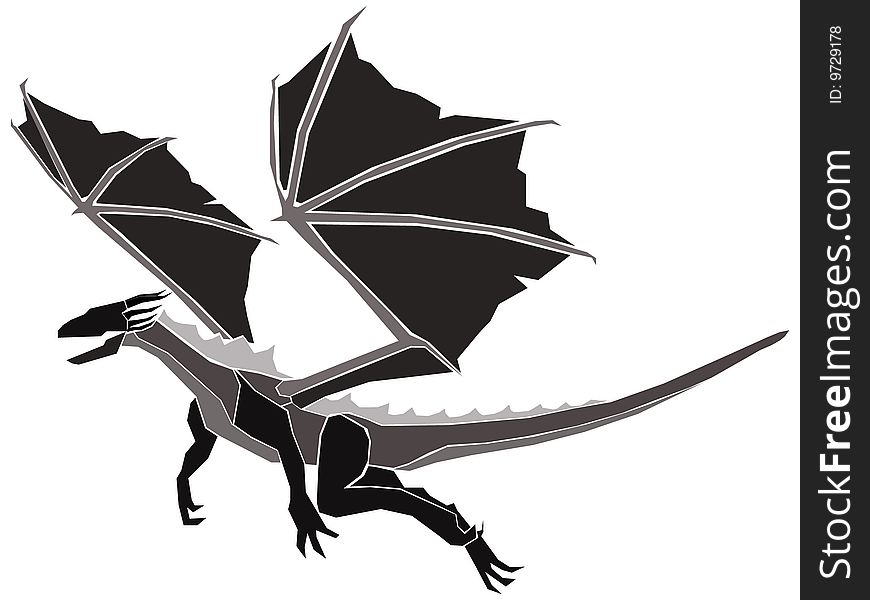 Tiled black and white flying dragon. Tiled black and white flying dragon