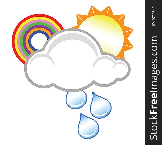 Weather symbol of a raincloud, sun and rainbow