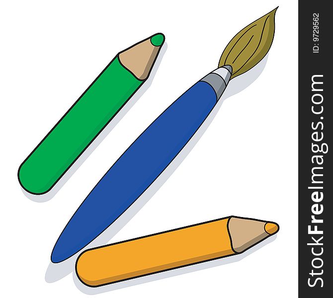 Illustration of a paintbrush and pencils