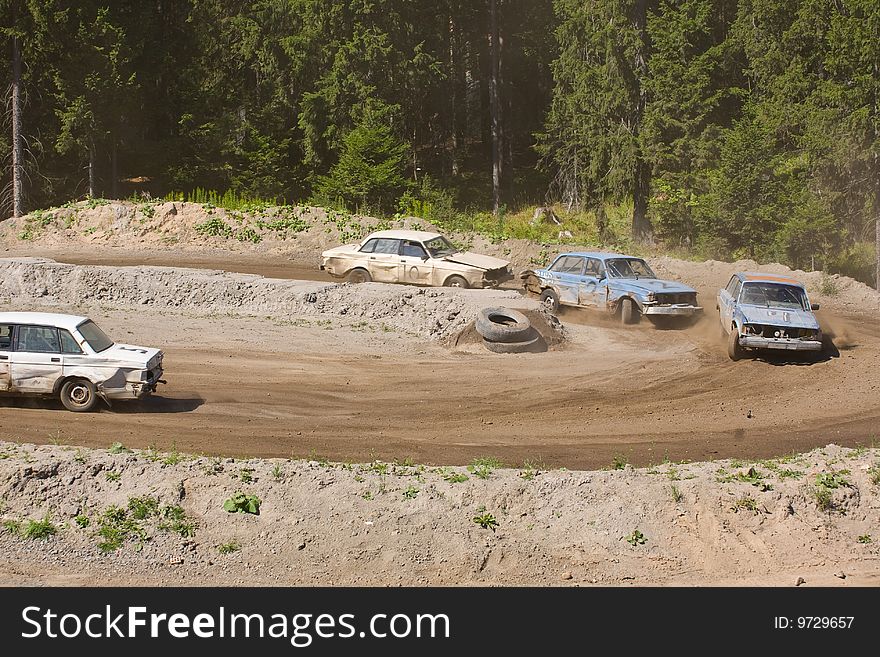 Rally cars racing on dirt track. Rally cars racing on dirt track