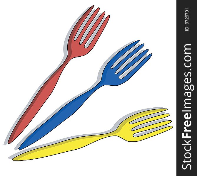 Illustration of three forks,prong, tableware