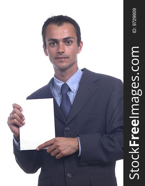 Business man with an empty white card