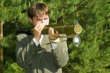Manager Shoots From A Grenade Launcher Stock Photo Manager Shoots From A Grenade Launcher Stock Photo
