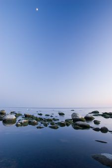Baltic Seaside After Sunset With Moon Stock Images Baltic Seaside After Sunset With Moon Stock Images