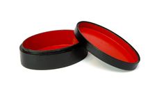 Oval Black Casket With Red Lining Royalty Free Stock Photo