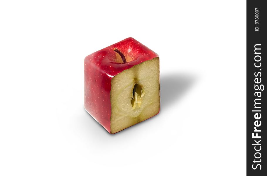 Cubic qualitative apple on a white background