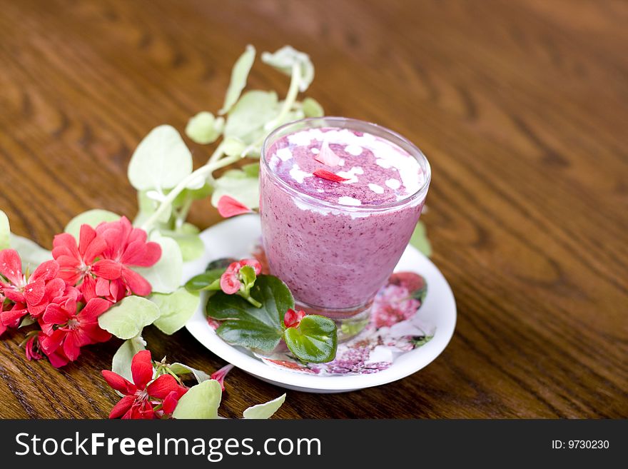 Strawberry dessert decorated with flowers. Strawberry dessert decorated with flowers
