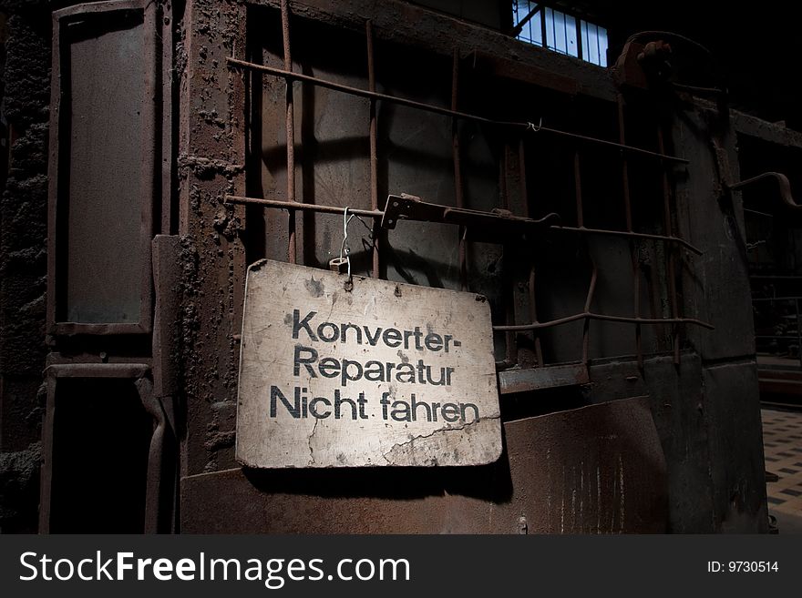 Sign on a konverter in a blast blower. Sign on a konverter in a blast blower