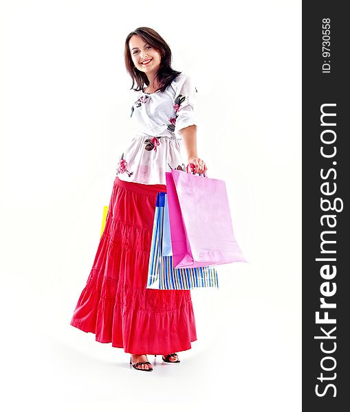 Shopping girl whit diverse bags,isolated on white background. Shopping girl whit diverse bags,isolated on white background