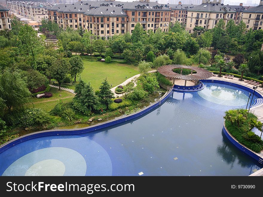 Urban living district beautiful public swimming pool