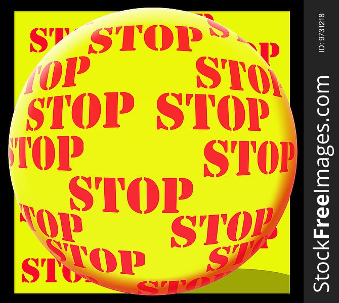 Button stop isolated on yellow