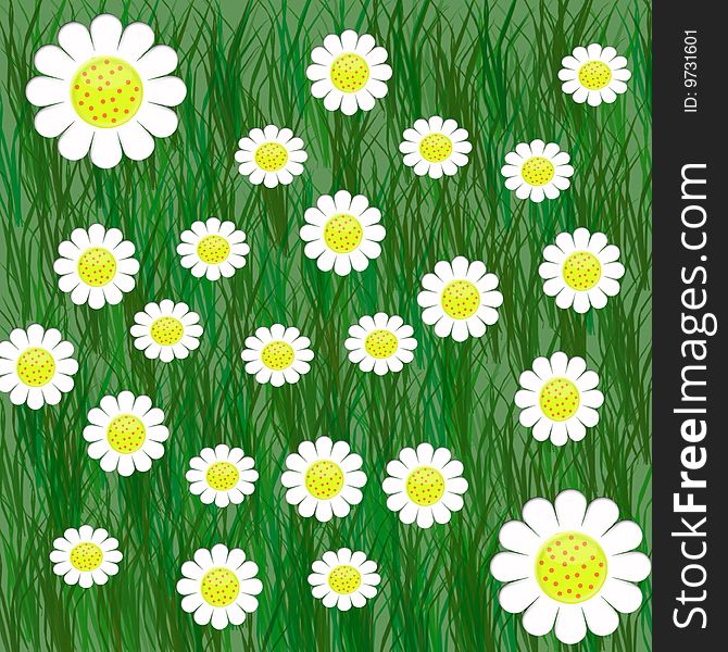2d colorful flowers on green grassy background