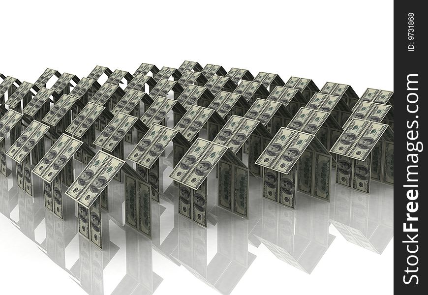 Any dollar houses over white background. 3d render