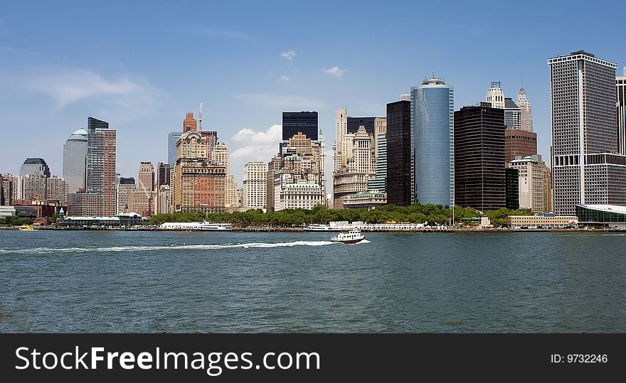 Manhattan Island and its Financial District in New York city, USA.