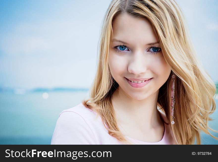 Girl with blue eyes outdoor. Girl with blue eyes outdoor