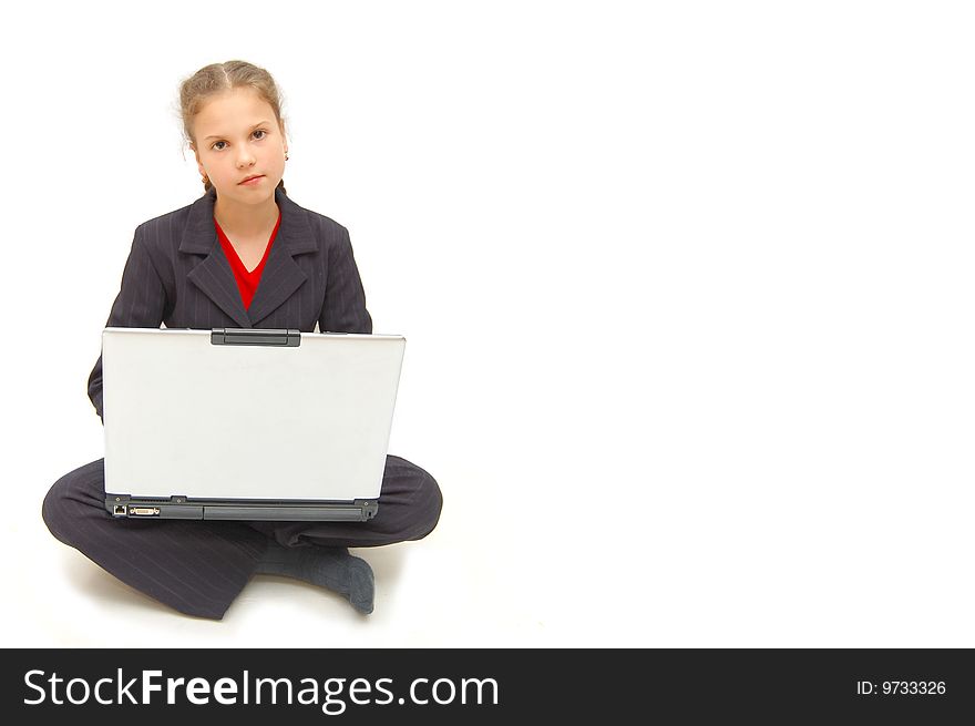 Girl on a laptop - isolated over white background